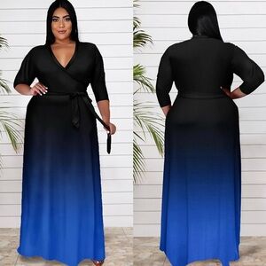 Elegant Black and Blue Wrap Style Dress